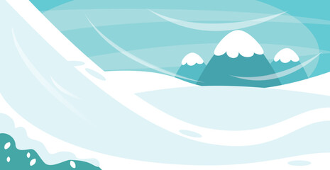 Minimal winter landscape illustration with snowy hills, mountains, and soft swirling wind shapes in pastel green tones. Clean, modern backdrop perfect for seasonal designs, banners, and holiday graphi