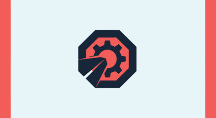 Abstract, geometric design of a broken gear within an octagonal frame