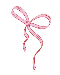 Vintage Simple Bow, Pink Ribbon, Hand Drawn, Romantic Element, Decoration, Aesthetic, Vintage, Holiday, Isolated