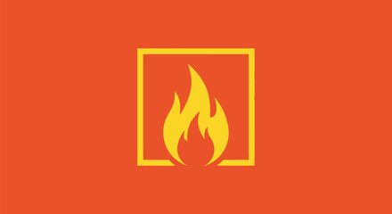 A yellow flame icon within a yellow square on a bright orange background