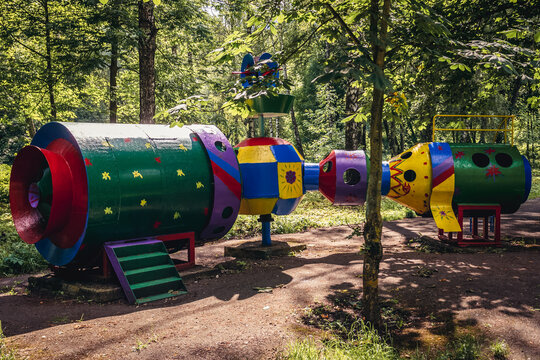Remains of Soviet era playground in Topilche Hydropark in Ternopil, Ukraine