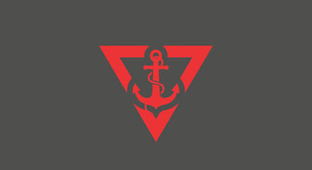 Red anchor emblem inside inverted triangle with a grey background © gudangPIXEL