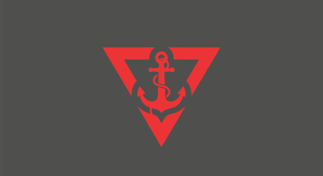 Red anchor emblem inside inverted triangle with a grey background