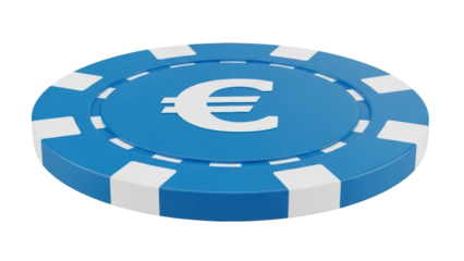 Blue euro casino chip isolated PNG on transparent background, gambling token for poker games and financial concepts