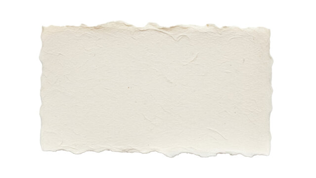 Rough handmade paper texture isolated PNG, natural fiber paper sheet with deckle edge on transparent background for graphic design and collage