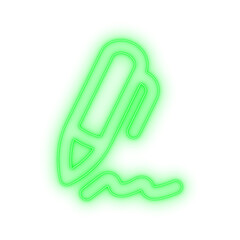 Green Write Vivid Icon on Transparent Background.Neon UI Signature and Approval Symbol for Modern Business Graphics