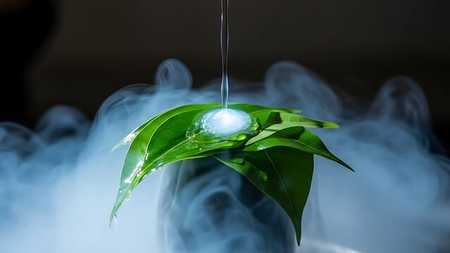 Water droplet on green leaf - Powered by Adobe