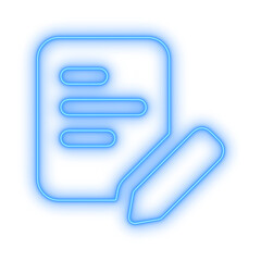 Blue Document Outline Glow Icon on Transparent Background.Neon UI Signature and Approval Symbol for Modern Business Graphics