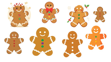  illustration of a Christmas gingerbread cookie in a flat design style, featuring a simplified and modern aesthetic with bold lines and vibrant colors, with png Transparent 