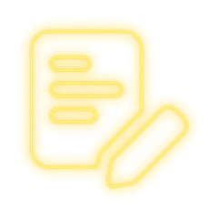 Yellow Paper Note Neon Icon on Transparent Background.Neon UI Signature and Approval Symbol for Modern Business Graphics