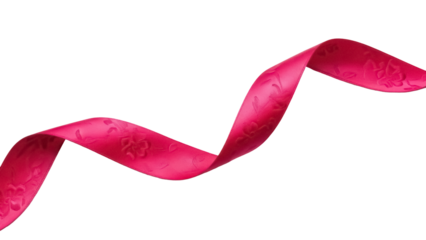 Elegant fuchsia ribbon with floral pattern isolated PNG, decorative element for gift wrapping and festive embellishments
