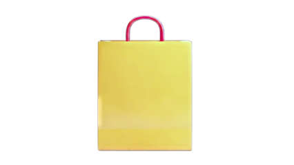 Yellow Shopping Bag with Pink Handle on White Background