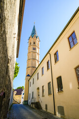 View of historic buildings in the town of Lauingen on the Danube
