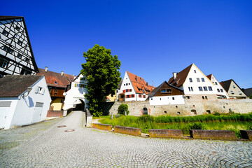 View of historic buildings in the town of Lauingen on the Danube
