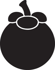 Collection of black and white fruit silhouettes, including strawberry, apple, banana, pear, papaya, pomegranate, mangosteen, and avocado. Ideal for healthy eating, food icons, and minimalist design.