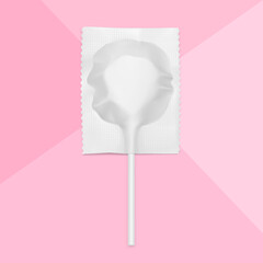A lollipop hard candy in packaging mockup . Vector illustration isolated on white background. Ready for your design. EPS10.	