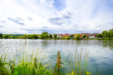 View of the Main River and the surrounding landscape in Marktbreit.
