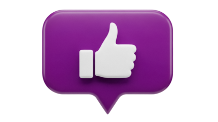 Purple like button PNG isolated on transparent background, social media thumbs up icon for website and app design