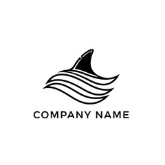 Fototapeta premium Elegant Shark Fin Logo with Flowing Water Waves for Coastal Businesses.