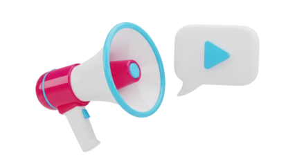 Pink and white megaphone with speech bubble isolated PNG, social media marketing and communication concept on transparent background
