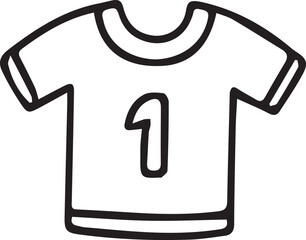 Vector illustration of a sports T-shirt with number 1 on the front, drawn in clean stylized line art. Great for team sports designs, fan graphics, athletic themes, merchandise, icons and modern digita