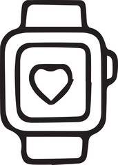 Vector illustration of fitness smartwatch with a heart symbol on the screen, drawn in a clean stylized design. Perfect for sport themes, heart rate concepts, health tracking, wellness graphics and mod