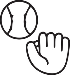 Vector illustration of a baseball glove and ball in clean stylized line art. Perfect for sports themes, baseball graphics, athletic designs, training materials, kids&rsquo; sports projects and modern digita