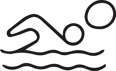 Hand-drawn black and white doodle vector illustration of a swimmer in simple schematic line art. Perfect for sports themes, fitness designs, training materials, health concepts and minimal athletic gr