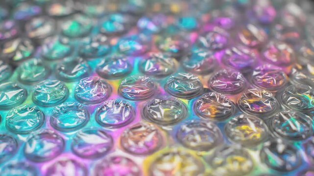 Macro View of Abstract Bubble Wrap With Rainbow Reflections
