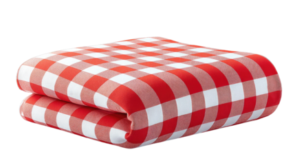 Red and White Checkered Tablecloth Folded on a White Background