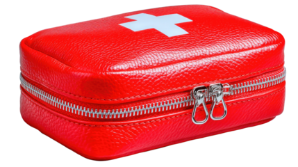 Bright Red First Aid Kit with White Cross Design on Top