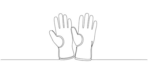 Continuous one line of a protective glove, hand safety awareness theme, hand drawn vector illustration.