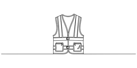 Continuous one line of a high visibility vest , workplace visibility theme, hand drawn vector illustration.