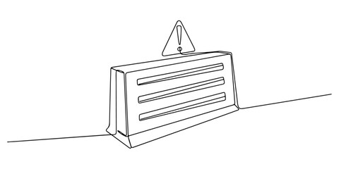 Continuous one line of a construction barrier with strong horizontal lines, restricted area safety theme, hand drawn vector illustration.