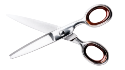 Stainless Steel Scissors with Red Handles on a White Background