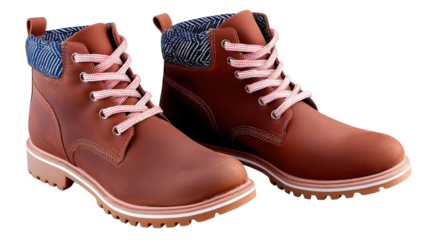 Stylish Brown Leather Boots with Blue Fabric Lining for Men