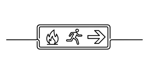 Continuous one line of a clear evacuation route sign with simple arrows, emergency planning theme, hand drawn vector illustration.