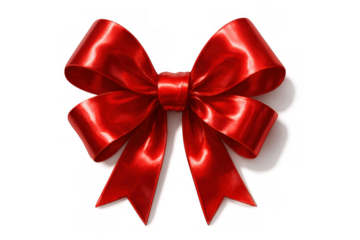Red satin bow creating a festive element for gifts, presents, and holiday decorations, isolated on a transparent background