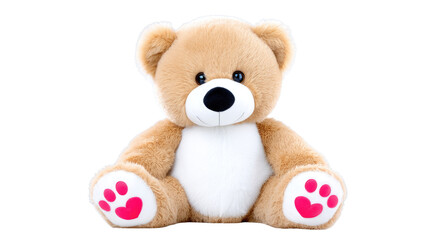 Obraz premium Cute Plush Teddy Bear with Pink Paws Sitting on White Background