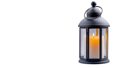 Elegant Black Lantern with Soft Candlelight in a Dark Background