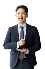 何かをひらめいた男性ビジネスマン（背景透過PNG）