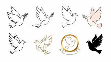 Soaring Doves: An elegant collection of artistic dove depictions, symbolizing peace, hope, and freedom, each one gracefully depicted with unique detail.