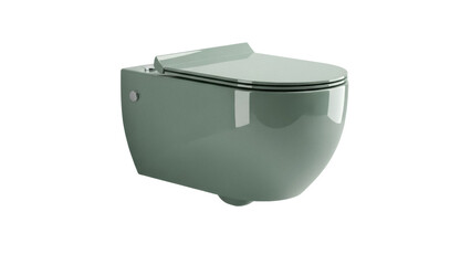 Modern wall-hung toilet in sage green isolated PNG, contemporary bathroom fixture on transparent background for interior design