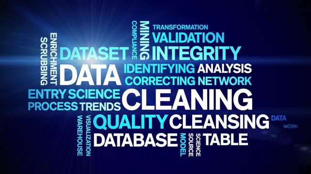 Data Cleaning animated word cloud-text design animation tag kinetic typography seamless loop.
