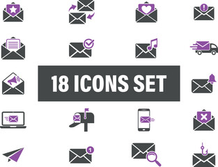Mail and message icon set for digital and postal communication. Email communication icons set for 
digital messaging and correspondence