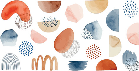 Assorted watercolor shapes and textures including arches and dots on transparent background