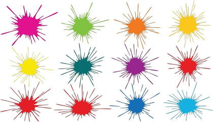 Colorful paint splashes in various hues perfect for design projects on transparent background