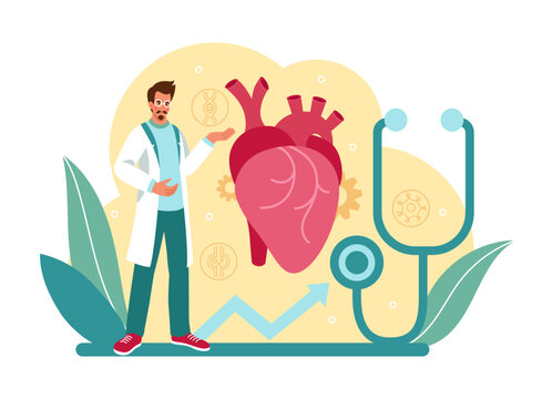 Heart health. Doctor consultation. Cardiologist appointment. Internal organ. Cardio disease treatment. Cardiology diagnosis. Hospital specialist. Clinic examination. Medical statoscope. Vector concept