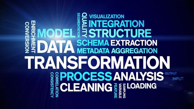 Data Transformation animated word cloud-text design animation tag kinetic typography seamless loop.