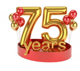 Gold balloons and numbers on red platform isolated on a transparent background years